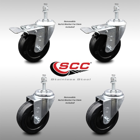 Service Caster 4 Inch SS Soft Rubber 10mm Threaded Stem Caster Total Lock Brake SCC, 2PK SCC-SSTSTTL20S414-SRS-M1015-2-S-2